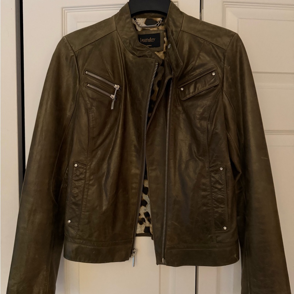 Laundry By Shelli Segal Women's Green Leather Jacket